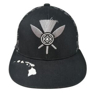 Maui Built Snapback Black One Size Hat Hawaiian Islands Tribal Print Flat Brim